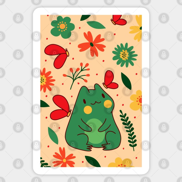 Cute Cottagecore Frog Floral Aesthetic Magnet by Sugoi Otaku Gifts